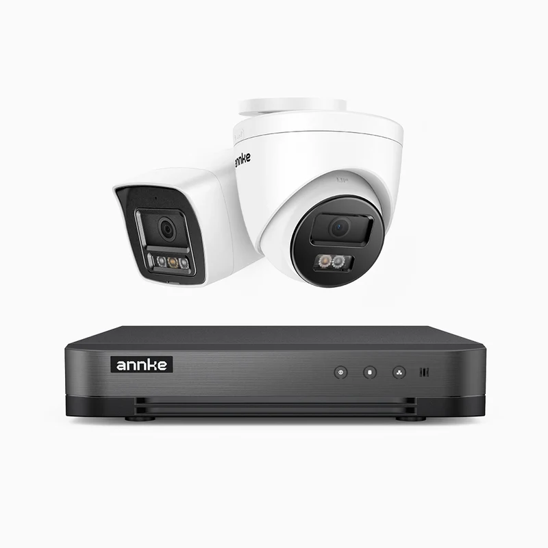 H800 - Kit de surveillance PoE 4K à 8 canaux avec 1 caméra bullet et 1 caméra tourelle, vision nocturne en couleur et infrarouge, Détection Personne-Véhicule,Microphone intégré, Champ de vision de 96°, RTSP et ONVIF pris en charge
