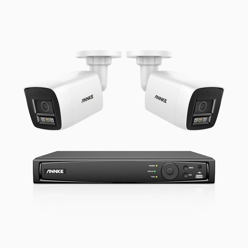 H800 - Kit de surveillance PoE 4K à 4 canaux avec 2 caméras, vision nocturne en couleur et infrarouge, Détection Personne-Véhicule, Microphone intégré, Champ de vision de 96°, RTSP et ONVIF pris en charge