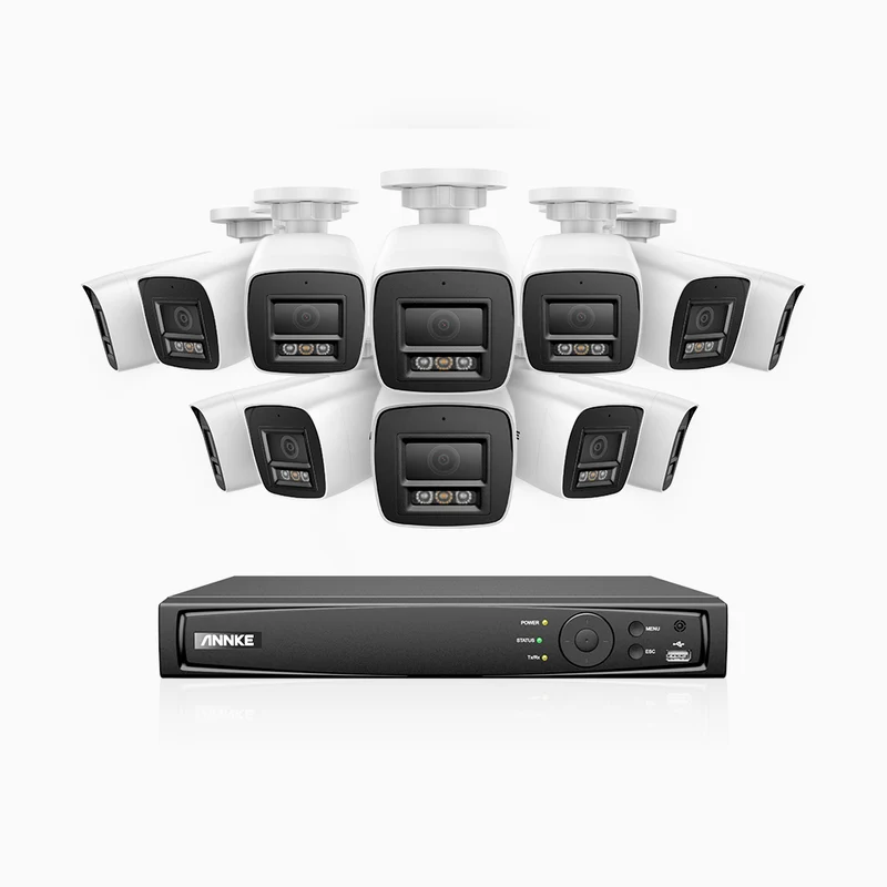 H800 - Kit de surveillance PoE 4K à 16 canaux avec 12 caméras, vision nocturne en couleur et infrarouge, Détection Personne-Véhicule, Microphone intégré, Champ de vision de 96°, RTSP et ONVIF pris en charge