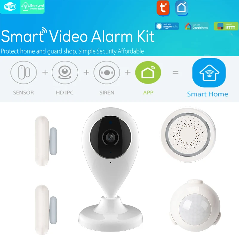 WIFI TUYA Smart Home Video Alarm System Concluding Wireless Alarm Sensor with SmartLife TUYA APP
