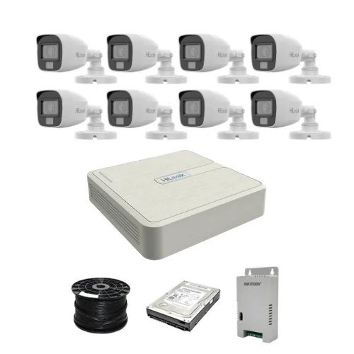 HiLook 2MP Dual Smart-Hybrid Light 8ch Turbo HD kit - DVR - 8 x HD1080P Hybrid Light Camera - 20M Night vision - 500GB HDD - 100m Cable