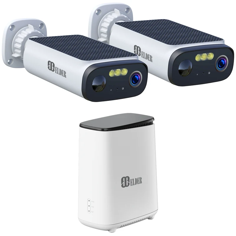 ELDER 3K Solar Security Camera System Wireless 64GB, Battery Surveillance Outdoor, Smart Human Detection PIR, 2-Way Talk, Dual Light Color Night Vision, Works w/ Alexa & Google