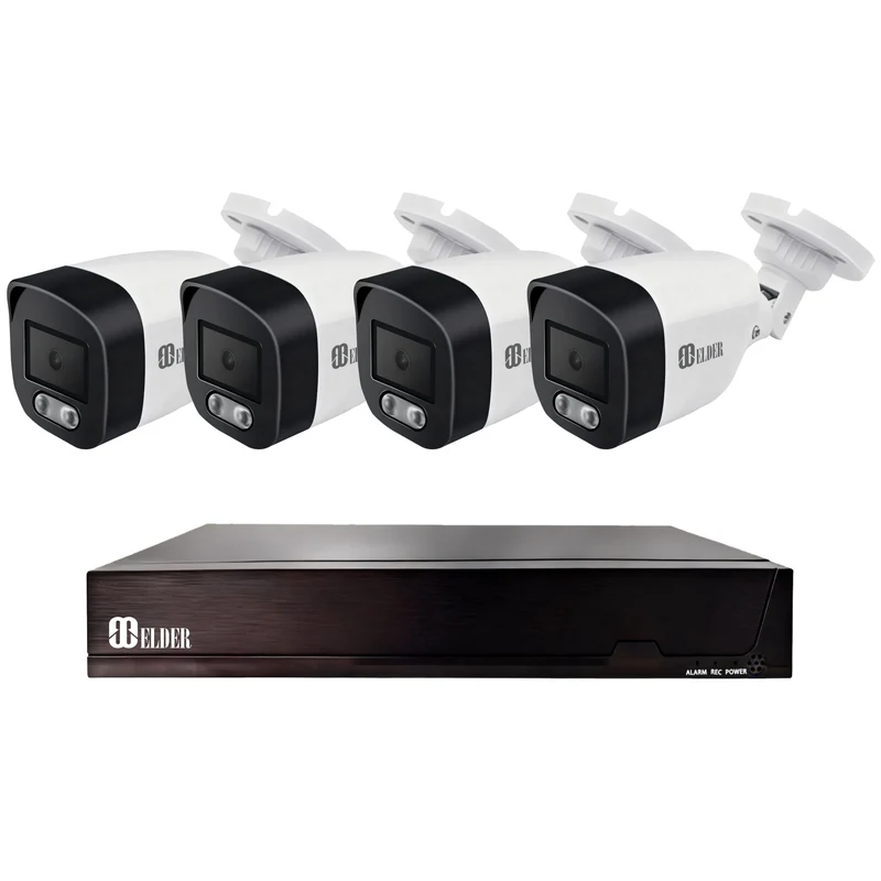 ELDER Security Camera System 3K, 4 Camera 5MP Outdoor or Indoor, DVR Surveillance Kit Wired 500GB DIY CCTV, Audio & Night Vision, 24/7 Home Camera System