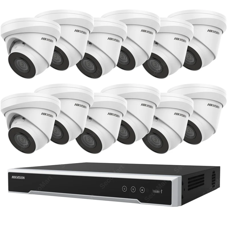 Hikvision IP Security Camera System 4K NVR 16Ch PoE 4TB, 12-Camera 4MP Turret EXIR Night Vision, EKI-K164T412 Surveillance Kit