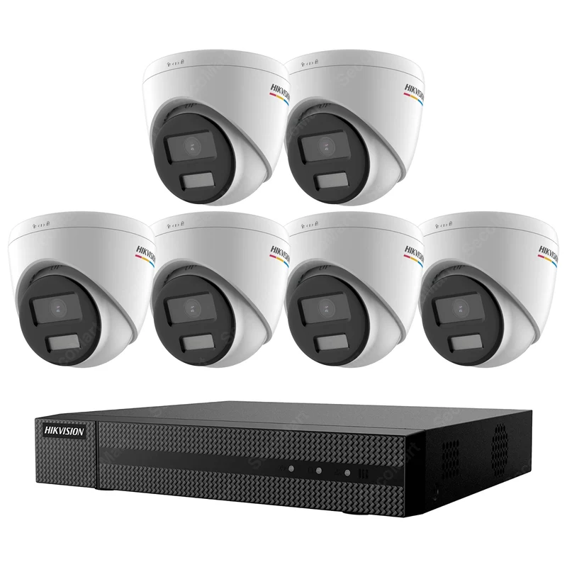 Hikvision IP Security Camera System 4K NVR 8Ch PoE 2TB, 6-Camera 4MP ColorVu Turret, EKI-K82T46C Surveillance Kit