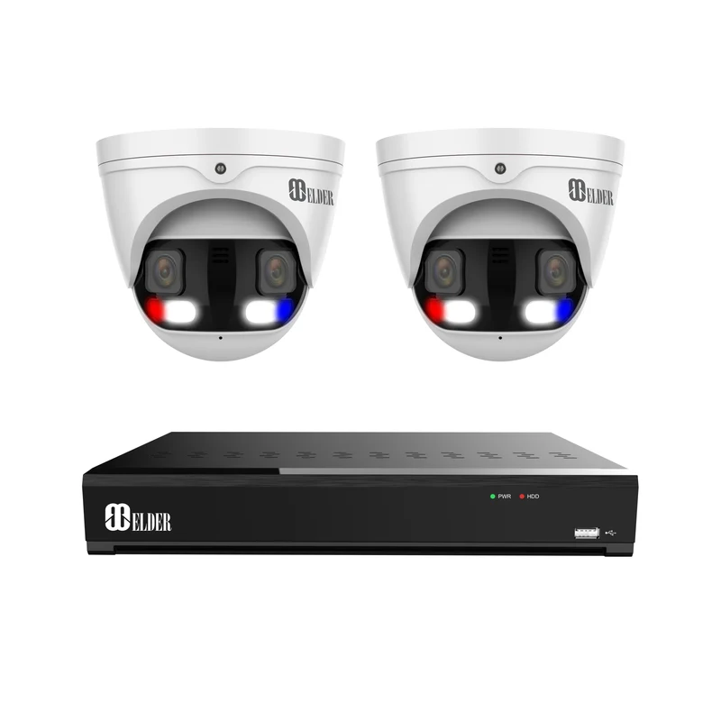 Elder AI Panoramic 8K Security Camera System, Dual Lens Cameras 30FPS 4K Outdoor Dual-Light, 8Ch NVR PoE, Face & License Plate, NDAA Surveillance Wired NocVU Series