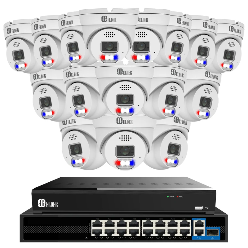 Elder AI 12MP Security Camera System NVR 32Ch PoE, 4K+ Cameras Ultra-Smart Dual-Light Outdoor, Face & License Plate, Sony Sensor & NDAA, Spotlight Dome Surveillance Wired NocVU Series