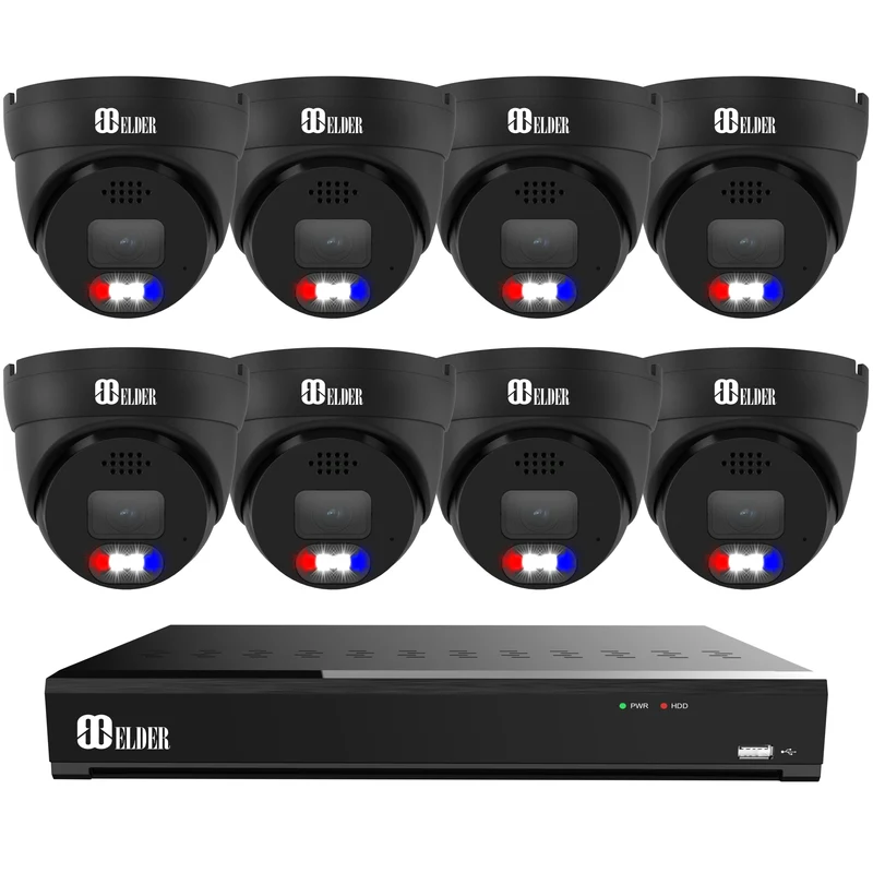 Elder AI 12MP Security Camera System NVR 16Ch PoE, 4K+ Cameras Ultra-Smart Dual-Light Outdoor, Face & License Plate, Sony Sensor & NDAA, Spotlight Dome Surveillance Wired Black NocVU Series