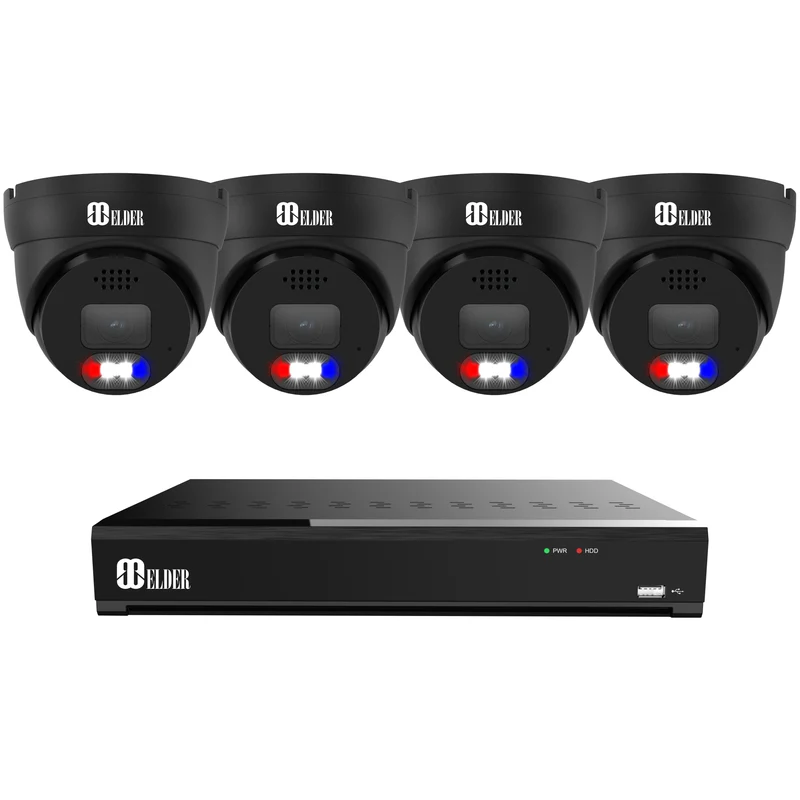 Elder AI 12MP Security Camera System NVR 8Ch PoE, 4K+ Cameras Ultra-Smart Dual-Light Outdoor, Face & License Plate, Sony Sensor & NDAA, Spotlight Dome Surveillance Wired Black NocVU Series