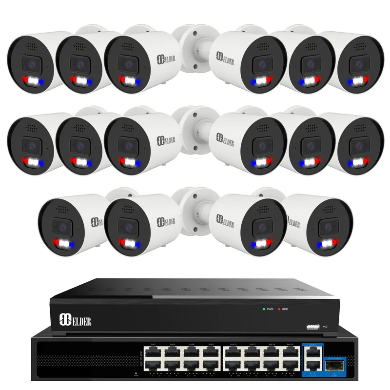 Elder AI 12MP Security Camera System NVR 32Ch PoE, 4K+ Cameras Ultra-Smart Dual-Light Outdoor, Face & License Plate, Sony Sensor & NDAA, Spotlight Bullet Surveillance Wired NocVU Series