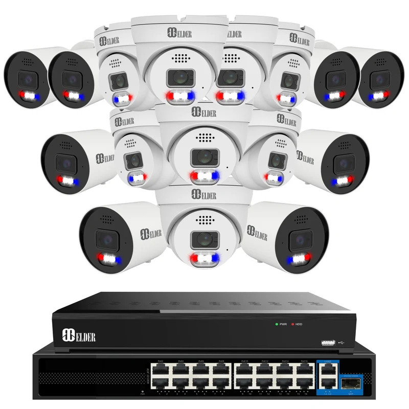 Elder AI 12MP Security Camera System NVR 32Ch PoE, 4K+ Cameras Ultra-Smart Dual-Light Outdoor, Face & License Plate, Sony Sensor & NDAA, Spotlight Surveillance Wired NocVU Series
