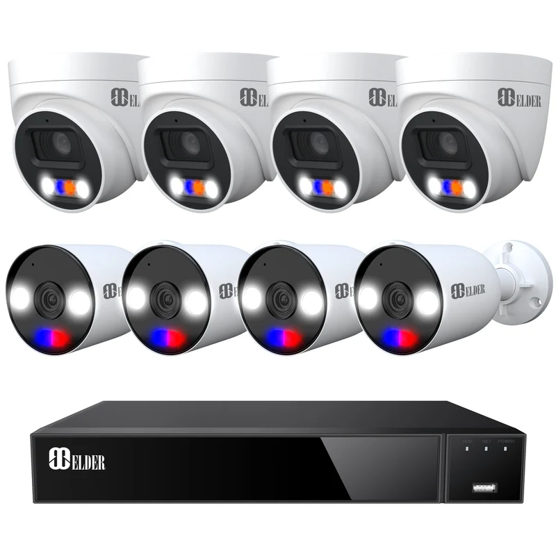 Elder AI 4K Security Camera System NVR 16Ch PoE, Person & Vehicle Detection Smart Home & NDAA, Red & Blue Deterrence Spotlight Surveillance 8MP Outdoor Wired DIY, RB Series