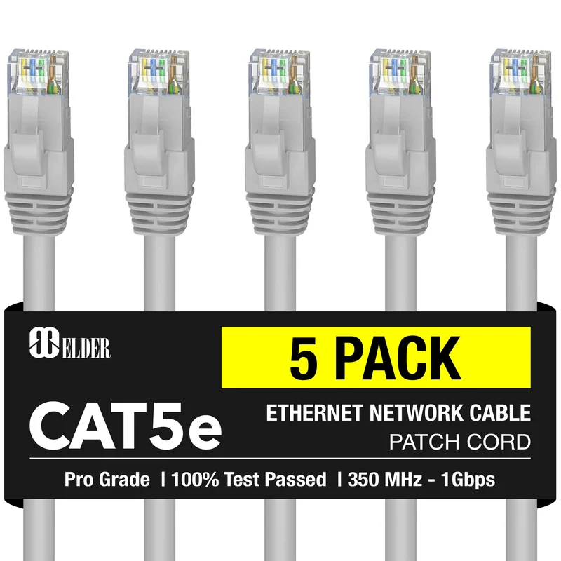 Ethernet Cable Cat5e 7ft (2m) Network Cable Pack Patch Cord LAN Wire, Elder High-Speed PoE RJ45 Internet Cable Cat5e - Gray - 7 Feet - 2 Meter