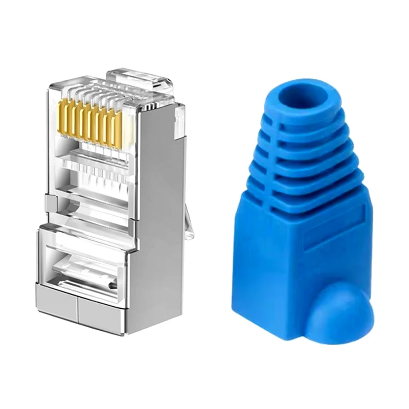 RJ45 Connector Shielded x20 Pack, Pass Through Plug Crimp Modular Gold Plated for Cat6, Cat6A, Cat5e, UTP, STP, SFTP Ethernet Network Cable End and RJ45 Boots Cover