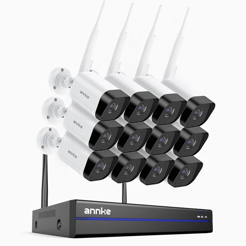WS800 - Kit vidéo surveillance sans fil 8MP Ultra HD à 16 canaux avec 12 caméras, WiFi bi-bande 2,4/5,8 GHz Pro, détection de mouvement humaine, audio bidirectionnel, vision nocturne, compatible avec Alexa