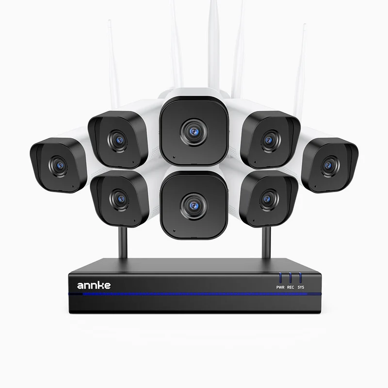 WS800 - Kit vidéo surveillance sans fil 8MP Ultra HD à 16 canaux avec 8 caméras, WiFi bi-bande 2,4/5,8 GHz Pro, détection de mouvement humaine, audio bidirectionnel, vision nocturne, compatible avec Alexa