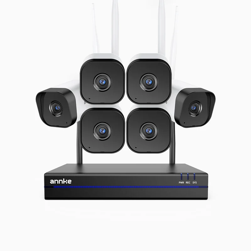 WS800 - Kit vidéo surveillance sans fil 8MP Ultra HD à 16 canaux avec 6 caméras, WiFi bi-bande 2,4/5,8 GHz Pro, détection de mouvement humaine, audio bidirectionnel, vision nocturne, compatible avec Alexa