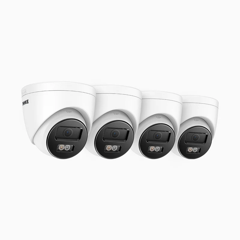 C500P - Lot de 4 Caméra de Surveillance extérieure PoE 3K, vision nocturne en couleur et infrarouge, 3072 × 1728 à 20 ips, Détection des personnes et des véhicules, Audio bidirectionnel, IP67