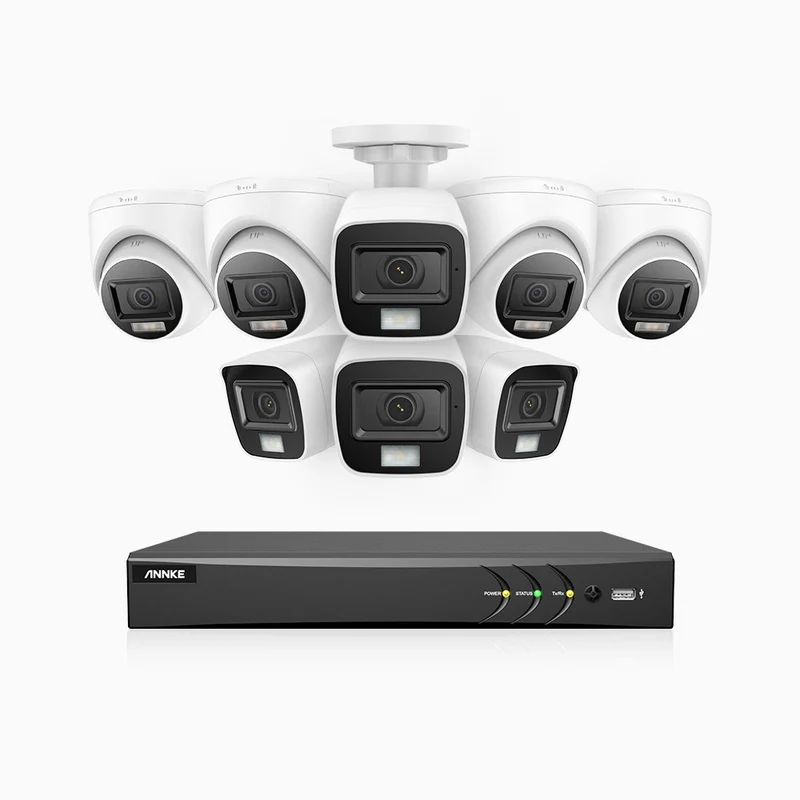ADLK800 - Kit de surveillance CCTV filaire à double lumière 4K à 8 canaux avec 4 caméras bullet et 4 caméras tourelle, 3840x2160@20fps, f/1.6 Super Ouverture, signal de sortie 4-en-1, IP67