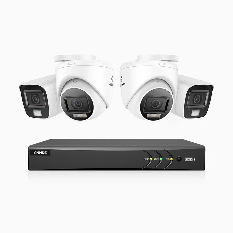 ADLK800 - Kit de surveillance CCTV filaire à double lumière 4K à 8 canaux avec 2 caméras bullet et 2 caméras tourelle, 3840x2160@20fps, f/1.6 Super Ouverture, signal de sortie 4-en-1, IP67