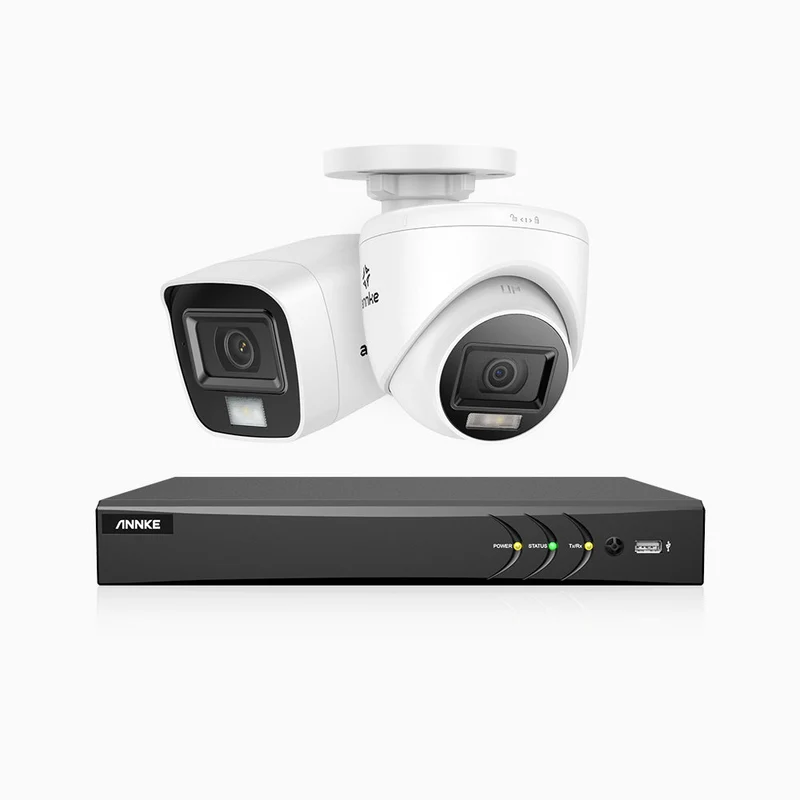 ADLK800 - Kit de surveillance CCTV filaire à double lumière 4K à 8 canaux avec 1 caméra bullet et 1 caméra tourelle, 3840x2160@20fps, f/1.6 Super Ouverture, signal de sortie 4-en-1, IP67