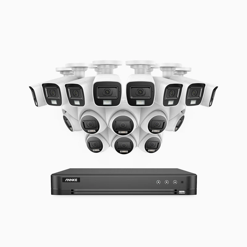 ADLK800 - Kit de surveillance CCTV filaire à double lumière 4K à 16 canaux avec 8 caméras bullet et 8 caméras tourelle, 3840x2160@20fps, f/1.6 Super Ouverture, signal de sortie 4-en-1, IP67
