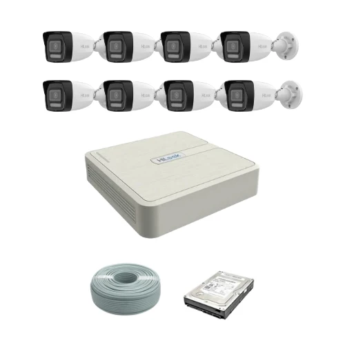 NEW!! HiLook by Hikvision 4MP IP Smart Hybrid Light camera kit - 8ch NVR with 8 POE - 8 x 4MP IP cameras 30m IR - 1TB HDD - 100m Cat5 cable