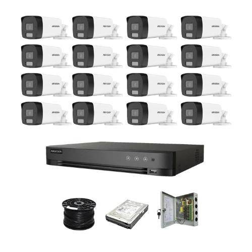 Hikvision 16ch 5MP Turbo HD kit - HD DVR - 16 x 3K 5MP Smart Hybrid Light Audio Camera - 2TB HDD - 100m Cable - 40m Night vision