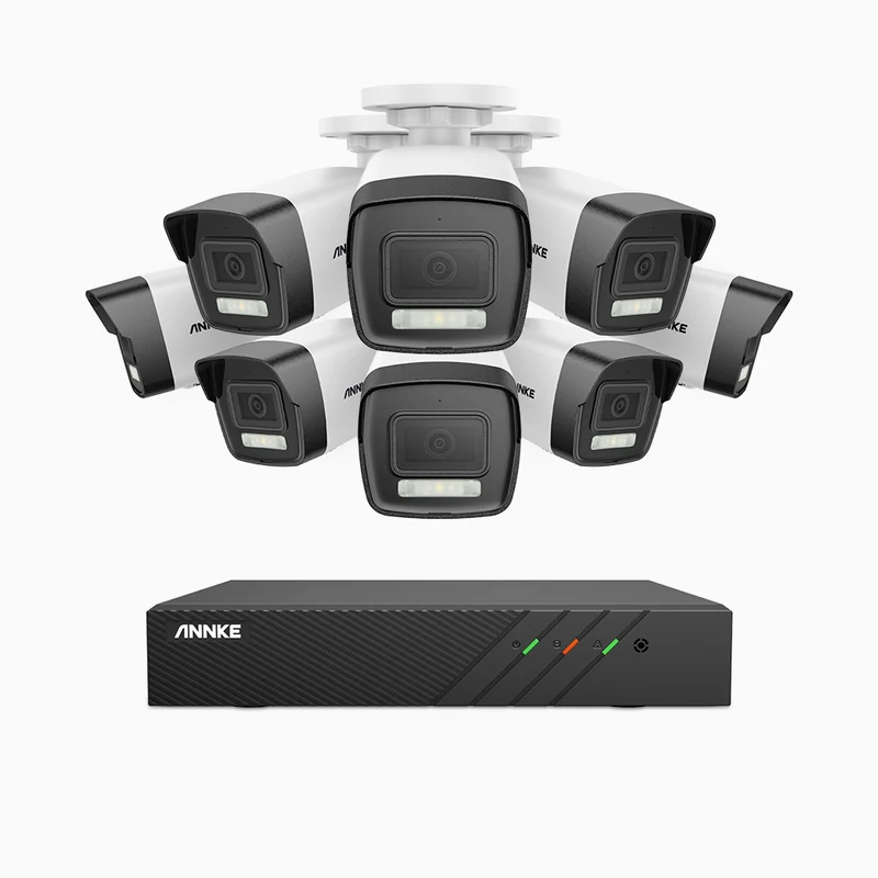 H500P - Kit de surveillance PoE 3K à 8 canaux avec 8 caméras, vision nocturne en couleur et infrarouge, 3072 × 1728 à 20 ips, Détection des personnes et des véhicules, Audio bidirectionnel, IP67