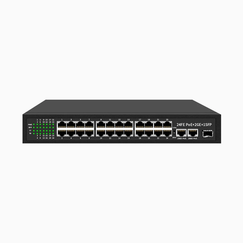 24-Port Ethernet PoE Switch with Metal Casing, Desktop or Wall Mount