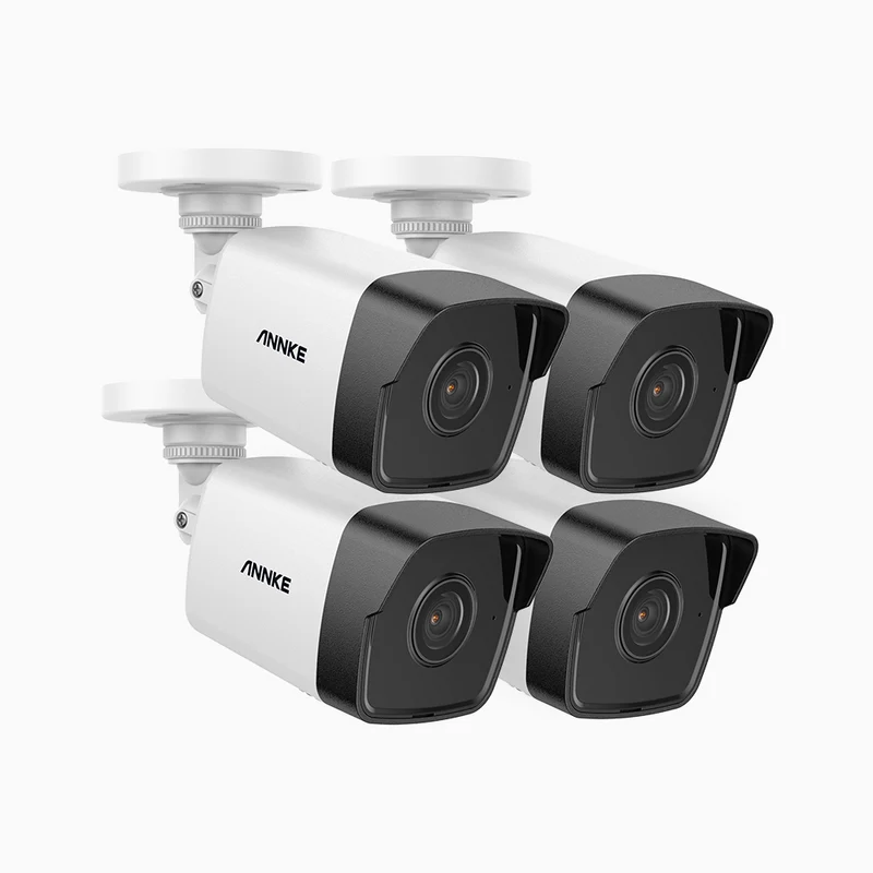 C500 - Lot de 4 Caméra de Surveillance extérieure PoE 3K, Vision nocturne intelligente à double éclairage, 3072 × 1728 à 20 ips, détection intelligente des personnes et des véhicules, microphone intégré, IP67
