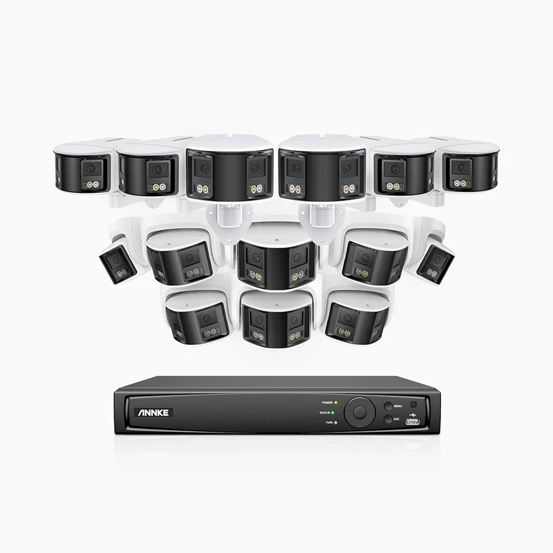 FDH600 - Kit de surveillance PoE 6MP à 16 canaux avec 8 caméras bullet et 8 caméras tourelle, double objectif, ultra grand angle 180°, super ouverture f/1.2, micro intégré, Détection Intelligente de Mouvement