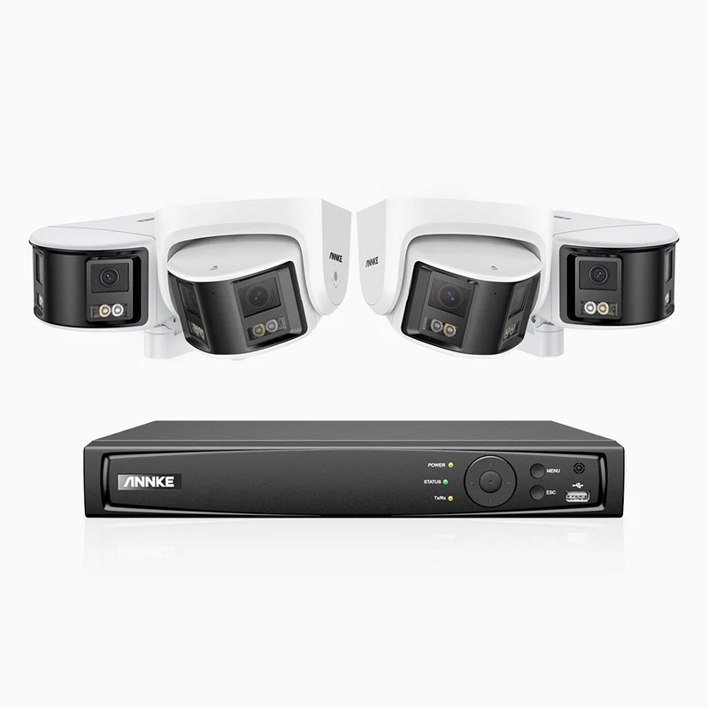 FDH600 - Kit de surveillance PoE 6MP à 8 canaux avec 2 caméras bullet et 2 caméras tourelle, double objectif, ultra grand angle 180°, super ouverture f/1.2, micro intégré, Détection Intelligente de Mouvement