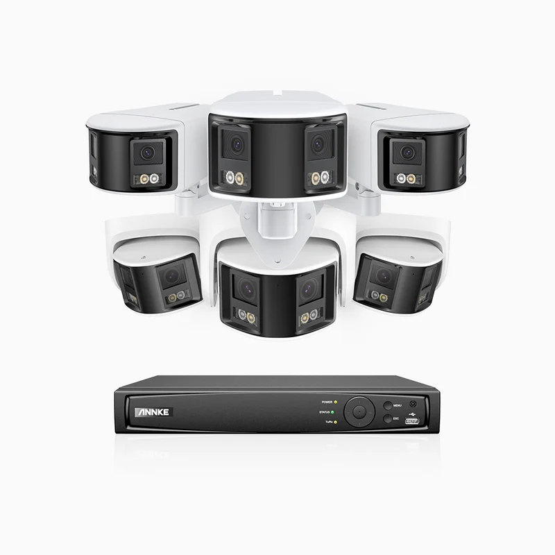 FDH600 - Kit de surveillance PoE 6MP à 8 canaux avec 3 caméras bullet et 3 caméras tourelle, double objectif, ultra grand angle 180°, super ouverture f/1.2, micro intégré, Détection Intelligente de Mouvement
