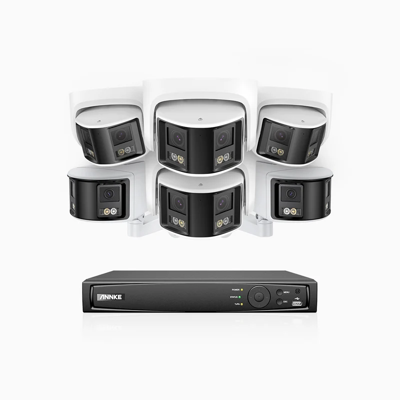 FDH600 - Kit de surveillance PoE 6MP à 8 canaux avec 2 caméras bullet et 4 caméras tourelle, double objectif, ultra grand angle 180°, super ouverture f/1.2, micro intégré, Détection Intelligente de Mouvement
