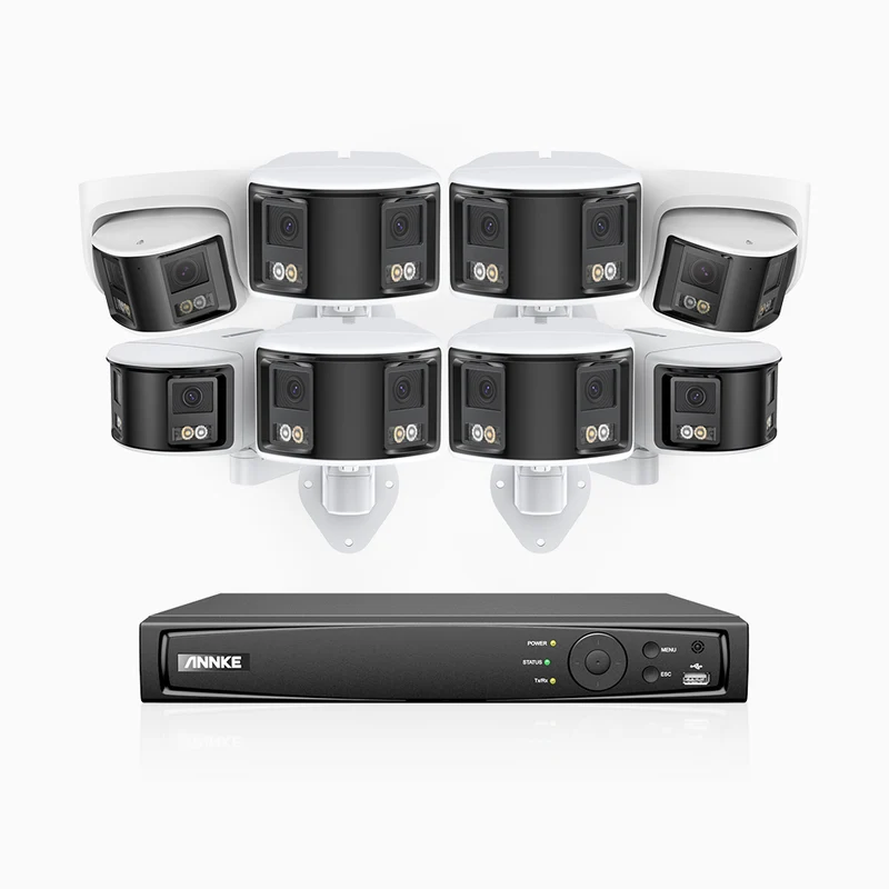 FDH600 - Kit de surveillance PoE 6MP à 8 canaux avec 6 caméras bullet et 2 caméras tourelle, double objectif, ultra grand angle 180°, super ouverture f/1.2, micro intégré, Détection Intelligente de Mouvement