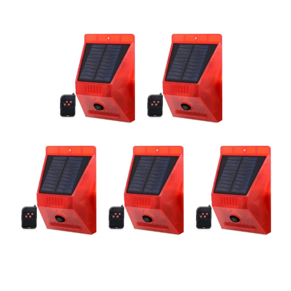 **Pack of 5** PIR Outdoor Solar Alarm with Remote Control- Red (R540 Each)