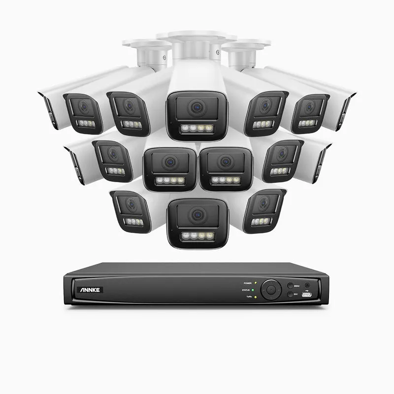 HZ804 - Kit de surveillance 4K à 16 canaux avec 16 PoE caméras, Zoom optique 4X, vision nocturne à deux lumières, détection de mouvement 2.0, Microphone intégré, sirène et alarme stroboscopique