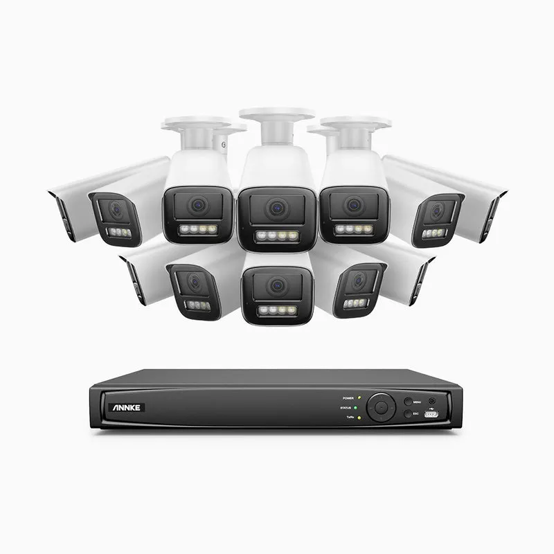 HZ804 - Kit de surveillance 4K à 16 canaux avec 12 PoE caméras, Zoom optique 4X, vision nocturne à deux lumières, détection de mouvement 2.0, Microphone intégré, sirène et alarme stroboscopique