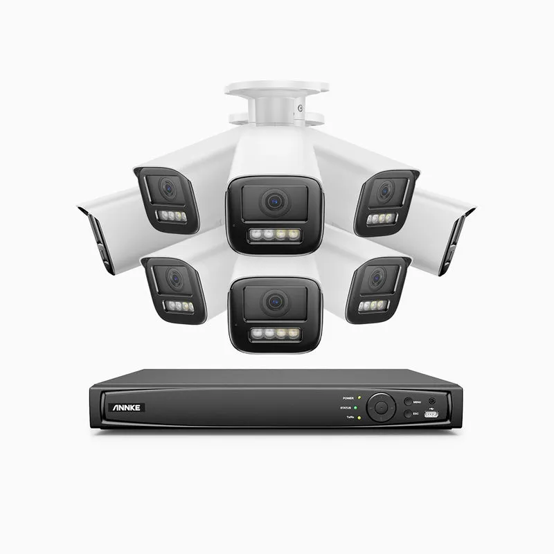 HZ804 - Kit de surveillance 4K à 16 canaux avec 8 PoE caméras, Zoom optique 4X, vision nocturne à deux lumières, détection de mouvement 2.0, Microphone intégré, sirène et alarme stroboscopique