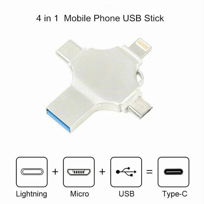 4 in 1 OTG USB Flash Drive for IPhone IPad PC 4-256G USB 3.0 Memory Stick External Storage