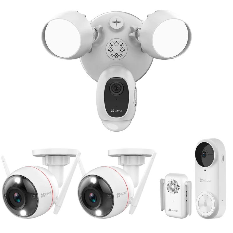 Ezviz Camera 2K WiFi & Floodlight & 2K+ Doorbell 5MP Battery Wireless & Chime, Smart Home AI Human Detection & DIY Security Kit, Spotlight Color Night Vision & Two-Way Audio