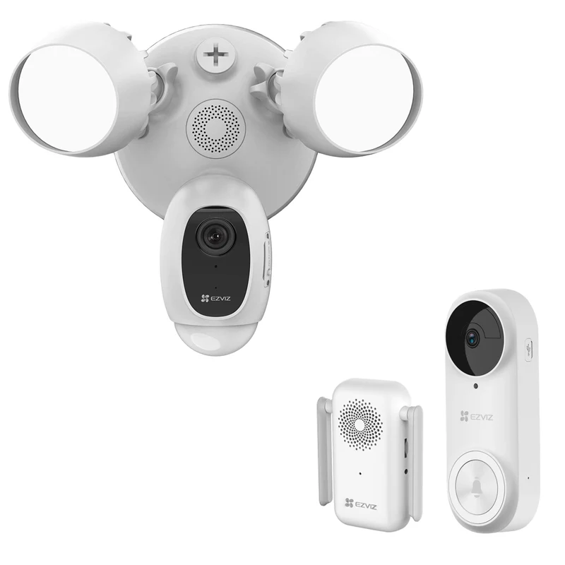 Ezviz Camera Floodlight & 2K+ Doorbell 5MP Battery Wireless WiFi & Chime, Smart Home AI Human Detection & DIY Security Kit, Color Night Vision & Two-Way Audio