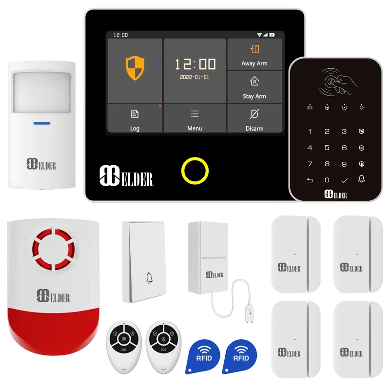Elder Alarm System Security Wireless 14-Piece WiFi & 4G Smart Home Alarm System DIY Kit, Keypad, Outdoor Siren, Doorbell, Leak, Motion Sensors, Works with Hey Google & Alexa