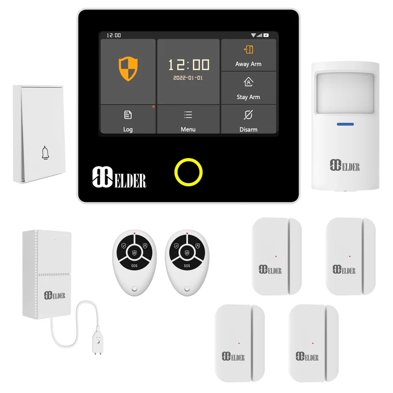 Elder Alarm System Security Wireless 10-Piece WiFi & 4G Smart Home Alarm System DIY Kit, Touch Panel, Doorbell, Leak, Door & Motion Alarm Sensors, Works with Hey Google & Alexa