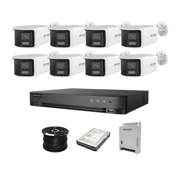 HikVision 16 Ch Turbo HD Kit - 8x Hikvision 5MP 3K ColorVu Audio Dual-Lens Fixed Camera, 1TB HDD, 100m RG59