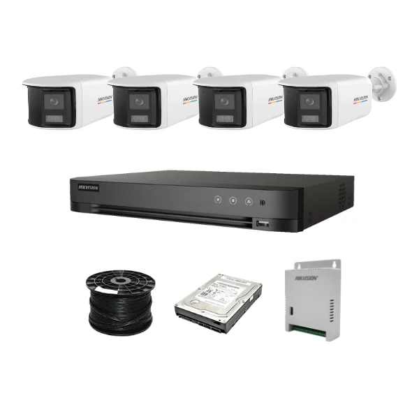 HikVision 8 Ch Turbo HD Kit - 4x Hikvision 5MP 3K ColorVu Audio Dual-Lens Fixed Camera, 1TB HDD, 100m RG59