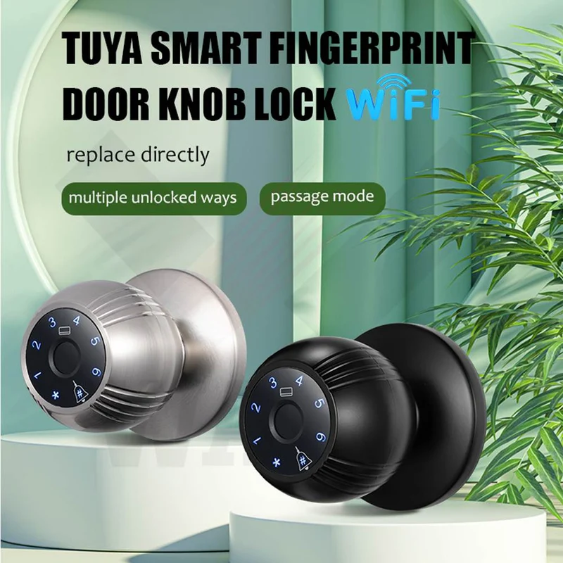 TUYA Smart Fingerprint WIFi Door knob Lock With multi Unlock by password or IC card or Free TUYA APP Remotely