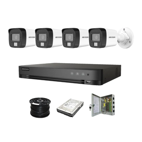 Hikvision 4ch 5MP Turbo HD kit - HD DVR - 4 x NEW! 3K 5MP Smart Hybrid Light Audio Camera - 500GB HDD - 100m Cable - 20m Night vision