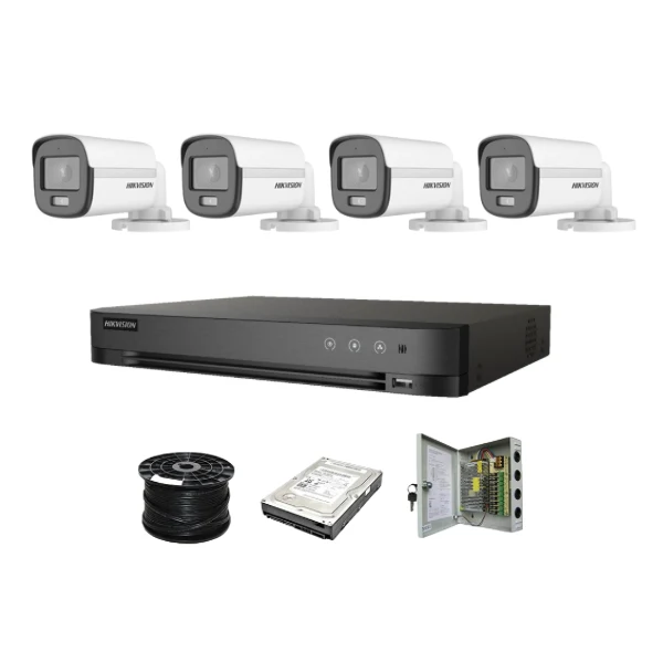 NEW! Hikvision 4 Channel 3K 5MP 20M ColorVu Kit | 4x 5MP Colorvu SMART HYBRID Cameras | 1TB HDD | 100m RG59